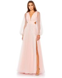 Mac Duggal - Tulle Puff Sleeve Cut Out Lace Up A Line Gown - Lyst