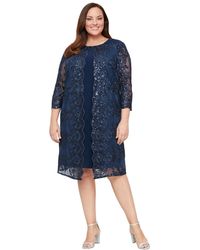 sachin and babi light blue dress Alex Evenings Plus Size Long Stretch Scuba Crepe Dress in Purple
