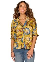 Democracy - Petite Printed Elbow-sleeve Blouse - Lyst