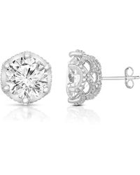 Genevive Jewelry - Sterling White Gold Plated Round-cut Cubic Zirconia Stone Stud Earring - Lyst