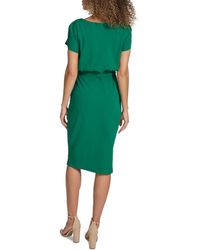 Kensie Embroidered Mesh Tie-waist Midi Dress in Blue | Lyst