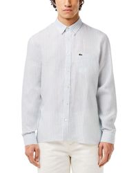 Lacoste - Long Sleeve Striped Button-down Linen Shirt - Lyst