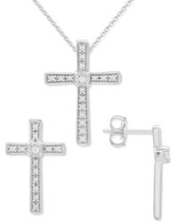 Macy's - 2-pc. Set Diamond Cross Pendant Necklace & Matching Stud Earrings (1/6 Ct. T.w. - Lyst