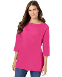 Woman Within - Within Perfect Three-quarter Sleeve Boatneck Tee - Lyst