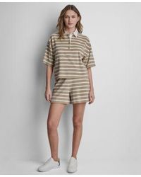 DKNY - Towelling Terry Stripe Boxy Polo Top High Rise Pull On Shorts - Lyst