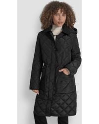 DKNY - Corduroy-collar Quilted Anorak Coat - Lyst