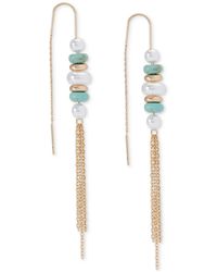 Lucky Brand - Tone Imitation Pearl & Stone Beaded Threader Earrings - Lyst