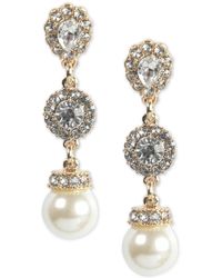 Charter Club - Gold-tone Crystal Halo & Colored Imitation Pearl Linear Drop Earrings - Lyst