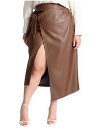 Eloquii - Wrap Front Faux Leather Midi Skirt - Lyst