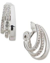 Anne Klein - Silver-tone Small Pave Triple-row Clip-on Hoop Earrings - Lyst