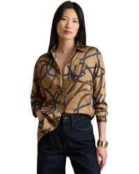 Ralph Lauren - Petite Relaxed-fit Belting-print Twill Button-up Top - Lyst