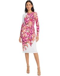 Maggy London - Floral-print Long-sleeve Sheath Dress - Lyst