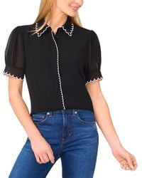 Cece - Scallop Contrast Trim Button Up Top - Lyst