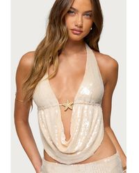Edikted - Roxey Sequin Backless Cowl Neck Top - Lyst
