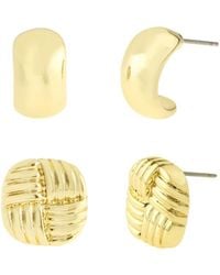 Steve Madden - Gold Vintage Ribbed Stud huggie Duo Earring Set - Lyst