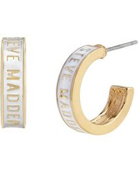 Steve Madden - White Signature Logo huggie Earrings - Lyst