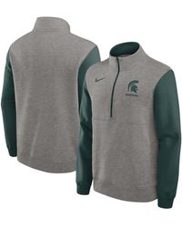 Nike - Heather Gray/green Michigan State Spartans Club Fleece Half-zip Pullover Sweatshirt - Lyst