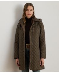 Ralph Lauren - Petite Hooded Quilted Faux-suede-trim Coat - Lyst