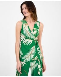 Anne Klein - Printed V-neck Side-tie Sleeveless Top - Lyst