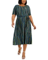 Kasper - Plus Size Abstract-print Belted Elbow-sleeve Dress - Lyst