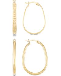 Macy's - 2-pc. Brushed And Polished Oval Hoop Earrings Set - Lyst