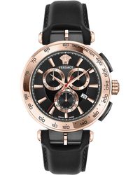 Versace - Swiss Chronograph Aion Black Leather Strap Watch 45mm - Lyst