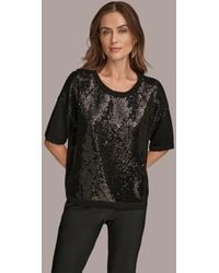 Donna Karan - Short Sleeve Sequin Sweater - Lyst