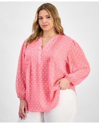 Tommy Hilfiger - Plus Size Dot Print Pintuck 3/4-sleeve Top - Lyst