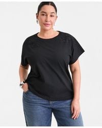 INC International Concepts - Plus Size Short-sleeve Lace-shoulder Tee - Lyst
