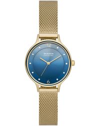 Skagen Anita Lille Gold-tone 50% Recycled Stainless Steel Mesh Watch 30mm - Blue
