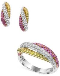 Macy's - 2 Pc. Set Yellow Pink Sapphire 2 1 2 Ct. T.w. Diamond 1 Ct. T.w. Earrings Ring In 14k - Lyst