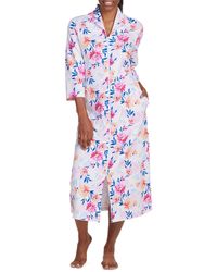 Miss Elaine - Floral-print Knit Long Zip Robe - Lyst
