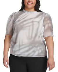 Calvin Klein - Plus Size Printed Ruffled-neck Buttoned-sleeve Top - Lyst