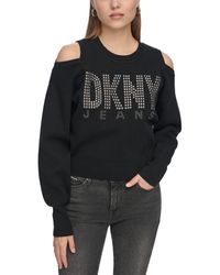 DKNY - Cold-shoulder Embellished-logo Sweatshirt - Lyst