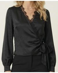 Modenaire - Lace-trim V-neck Wrap Tie-detail Top - Lyst