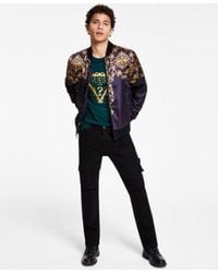 Guess - Royal Full Zip Satin Bomber Jacket Triangle Logo Graphic T Shirt Utility Cargo Jeans - Lyst