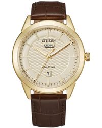 Citizen - Eco-drive Corso Brown Leather Strap Watch 40mm - Lyst