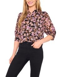 Cece - Ruched Sleeve Hidden Placket Open Collar Top - Lyst