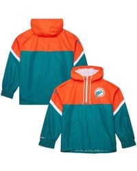 Mitchell & Ness - Orange/aqua Miami Dolphins Tie Breaker Vintage Logo Lightweight Anorak Half-zip Windbreaker - Lyst