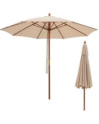 COSTWAY - 9.5 Ft Patio Rope Pulley Wooden Umbrella Market W/fiberglass Ribs Outdoor - Lyst
