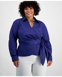 INC International Concepts - Plus Size Cotton Collared Wrap Top - Lyst