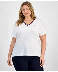 Tommy Hilfiger - Plus Size Contrast Trim V-neck Top - Lyst