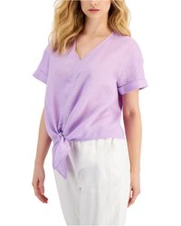 Charter Club Linen Tie-front Top, Created For Macy's - Purple