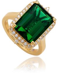 SUZY LEVIAN NEW YORK - Suzy Levian Yellow Sterling Silver Emerald-cut Cubic Zirconia And Pointed Halo White Cubic Zirconia Ring - Lyst