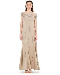 Amiri - Off-the-shoulder Cowl Neckline Dress With Floral Embellishment - Lyst