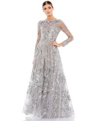 Mac Duggal - Floral Embroidered Illusion Long Sleeve Gown - Lyst