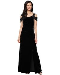 Alex Evenings - Petite Long Cold-shoulder Stretch Velvet Dress - Lyst