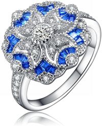 Genevive Jewelry - Sterling Silver Baguette And Round Cubic Zirconia Coctail Ring - Lyst