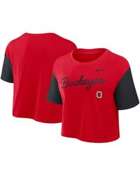 Nike - Scarlet/black Ohio State Buckeyes Color Block Script Performance Cropped T-shirt - Lyst