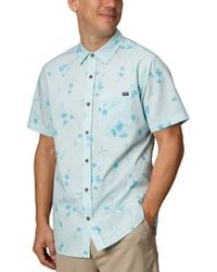 Reef - Colton Short Sleeve Button-front Perforated Printed Shirt - Lyst